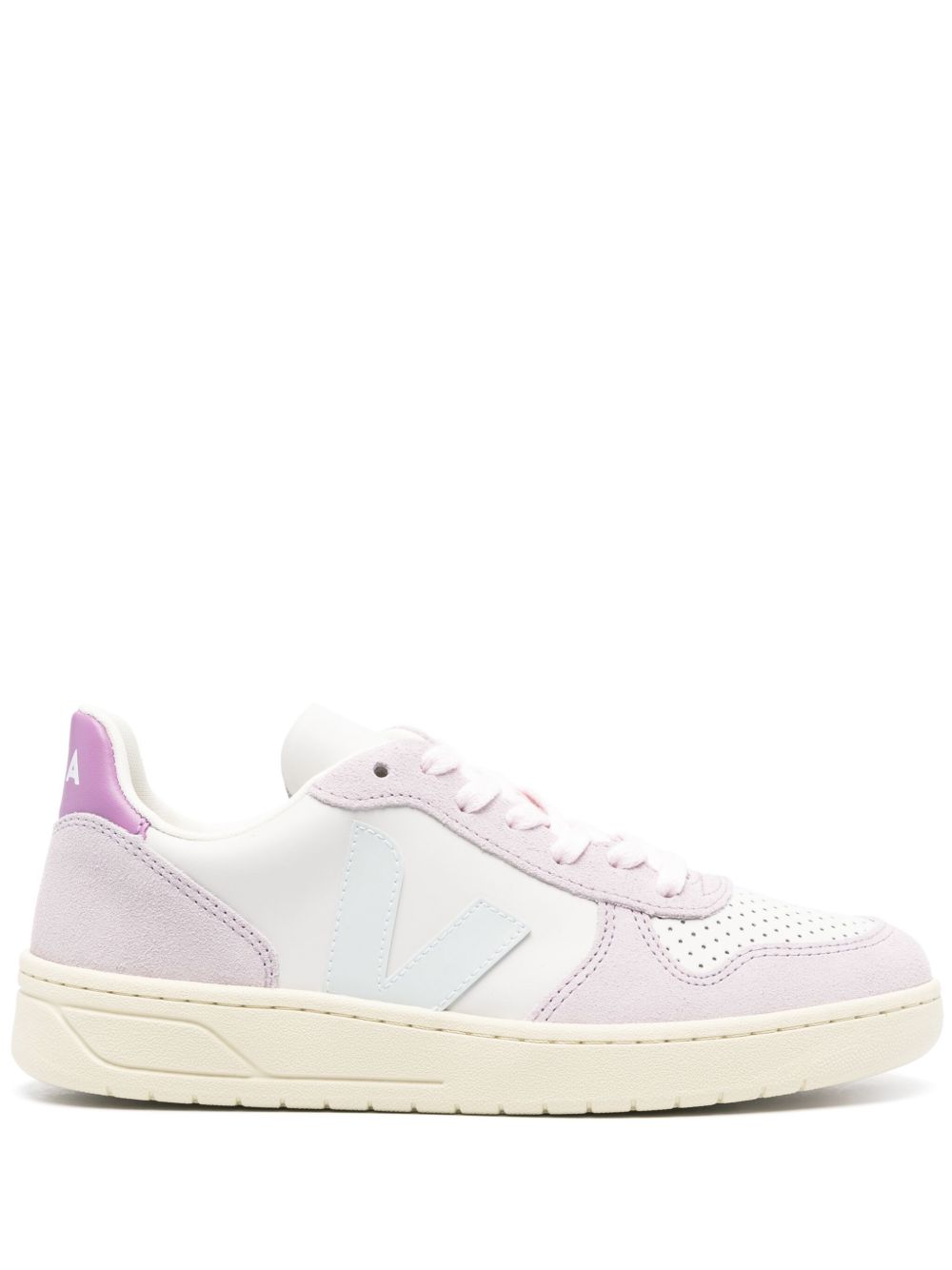 VEJA V-10 拼接皮质运动鞋 - 白色