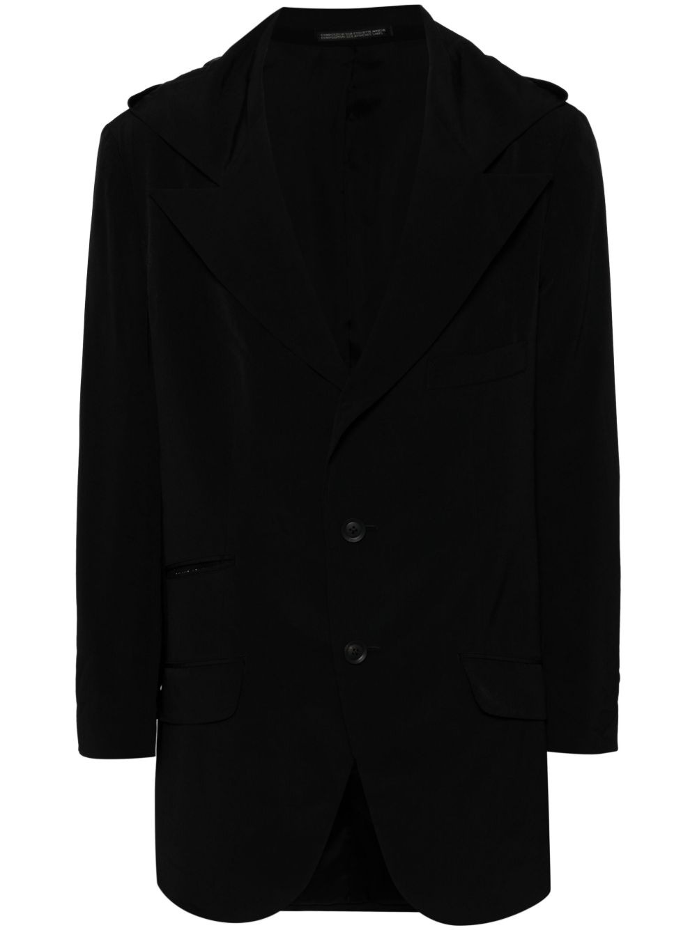 Yohji Yamamoto 连帽单排扣西装夹克 - 黑色