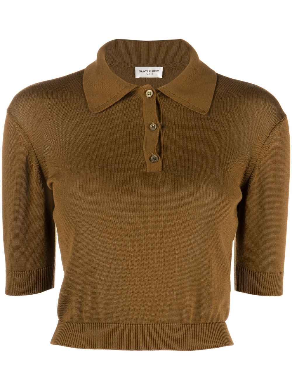 Saint Laurent 短款棉polo衫 - 褐色