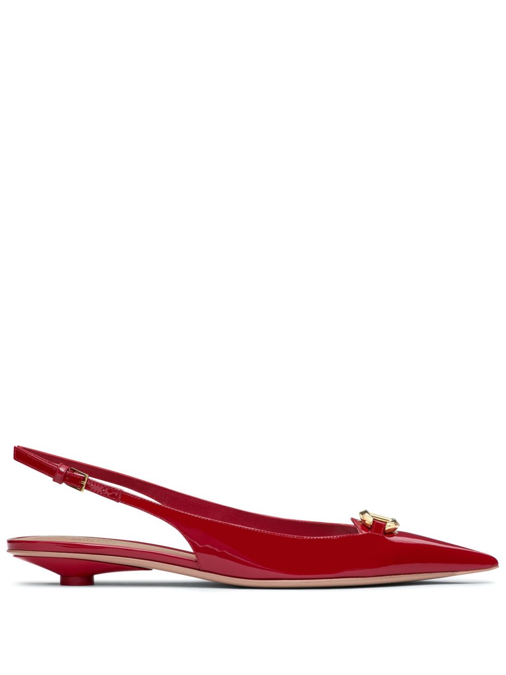 Valentino Garavani VLogo Signature 皮质裹踝平底鞋 - 红色