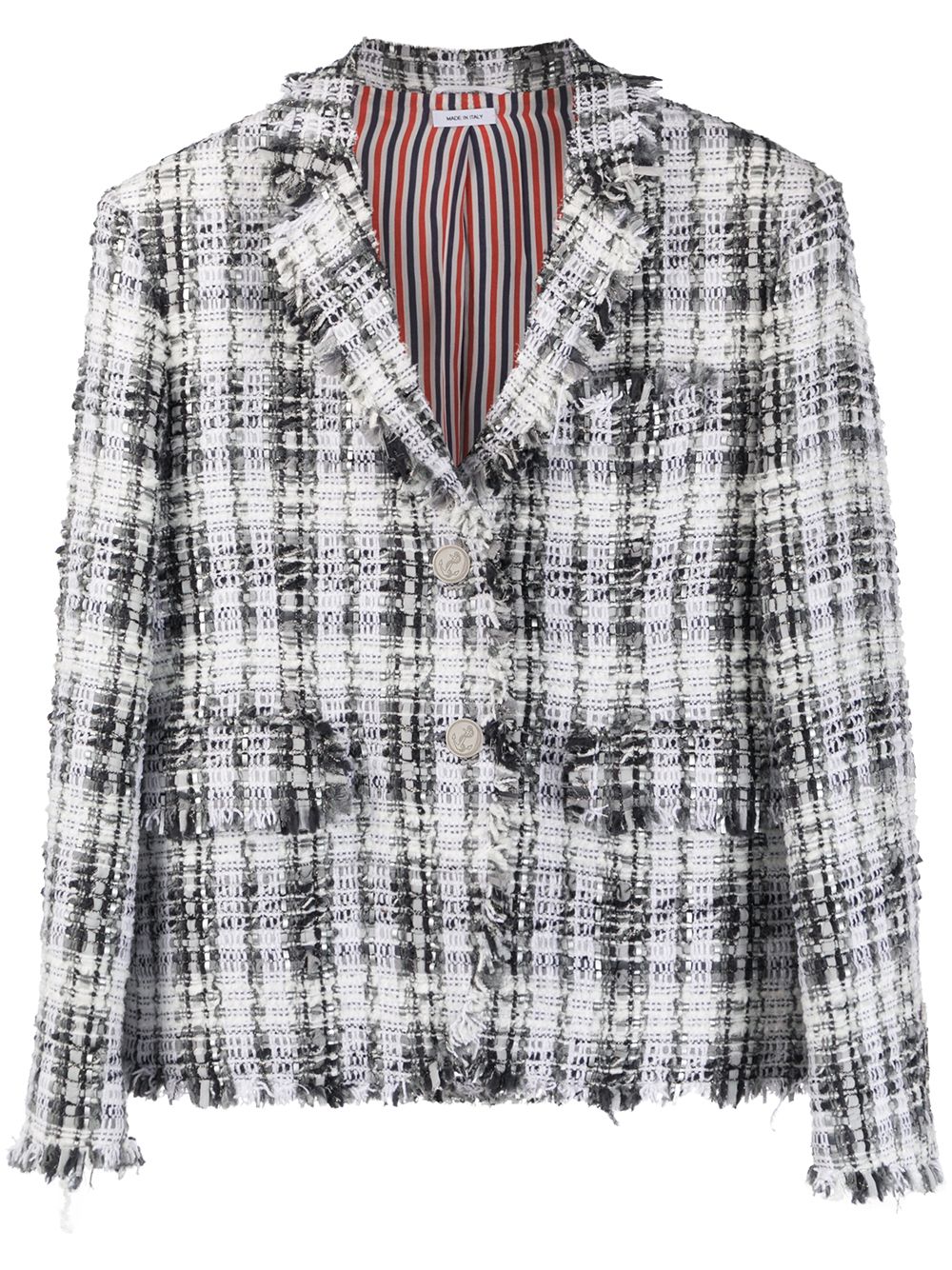 Thom Browne Unconstructed Oversized Classic SB S/C w/ Fray In Chenille Yarn Ribbon Tweed - 灰色