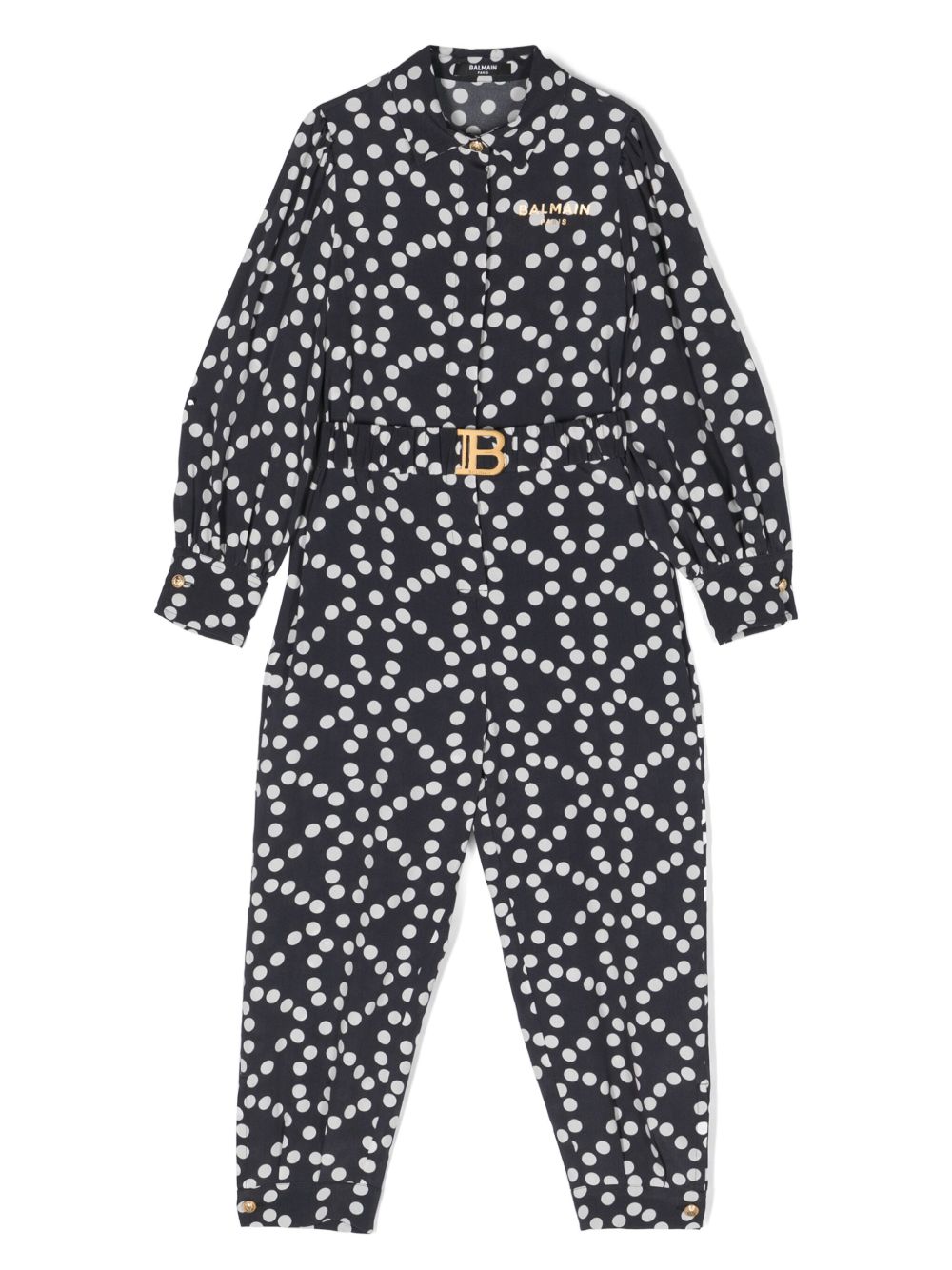 Balmain Kids 波点绉纱连体长裤 - 蓝色