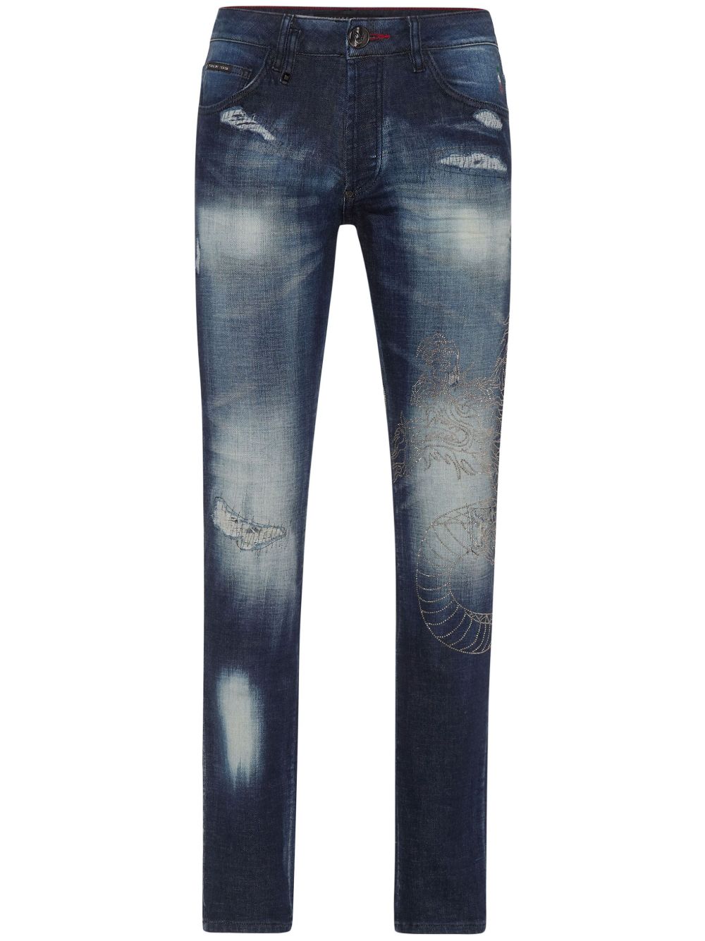 Philipp Plein Super Straight Cut Dragon Strass 牛仔裤 - 蓝色