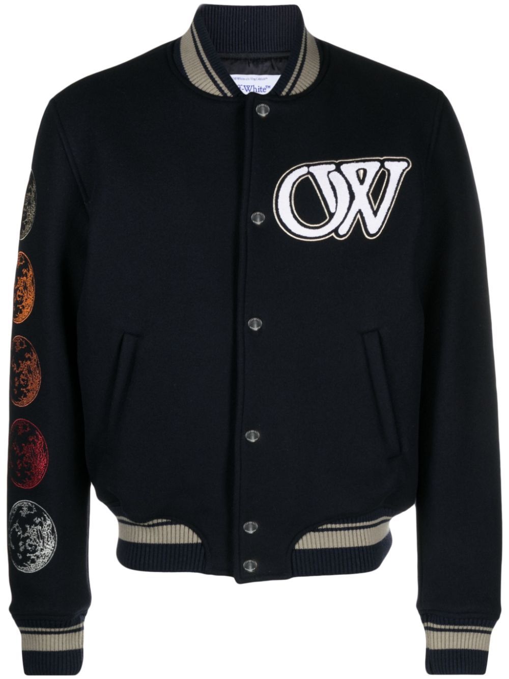 Off-White 图案印花刺绣飞行员夹克 - 黑色