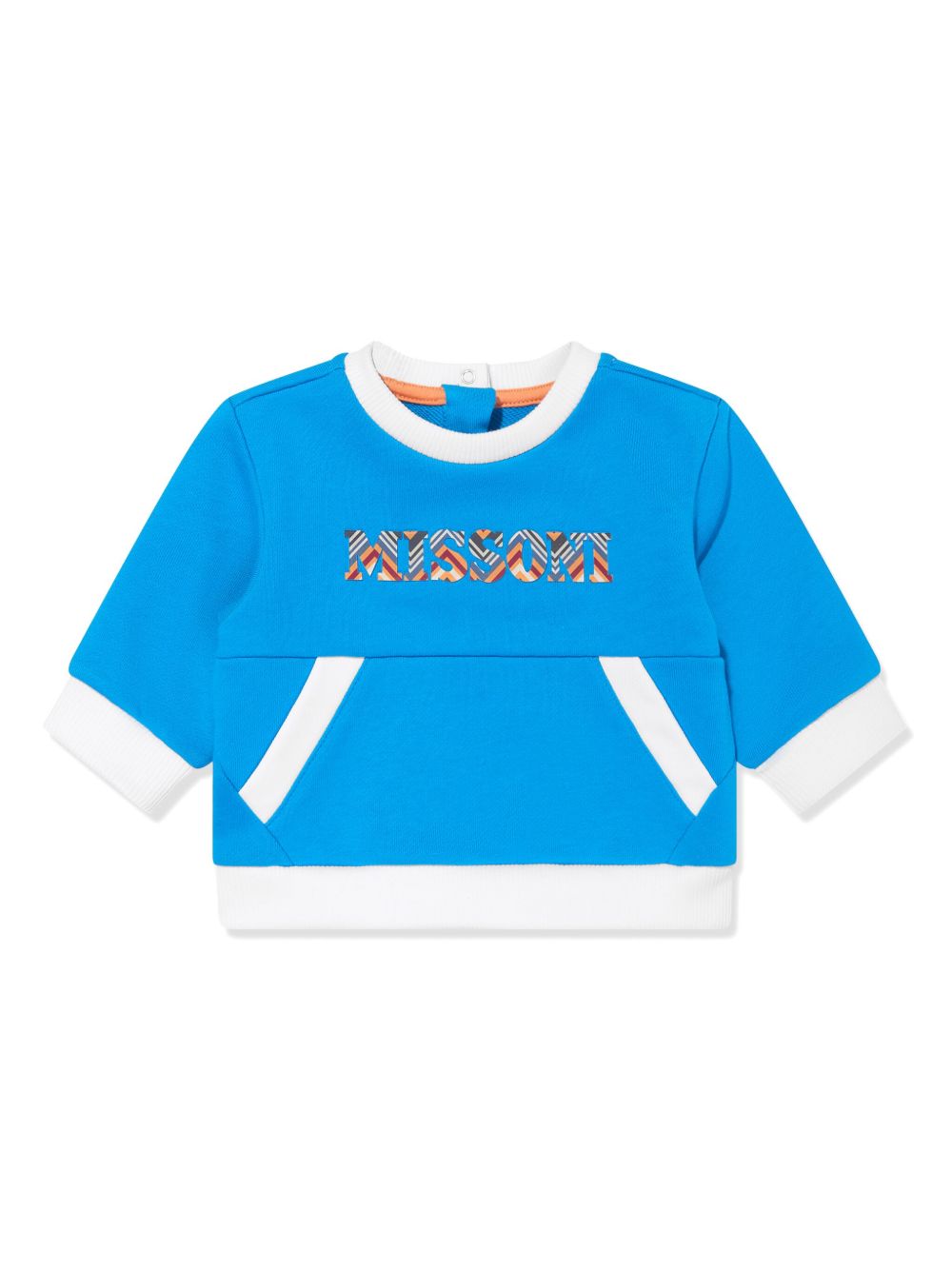 Missoni Kids logo贴花棉圆领卫衣 - 蓝色