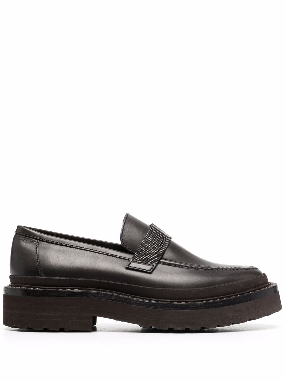 Brunello Cucinelli 交叉带细节乐福鞋 - 灰色