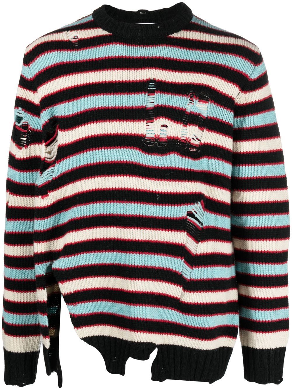 Charles Jeffrey Loverboy 撕裂效果条纹毛衣 - 黑色