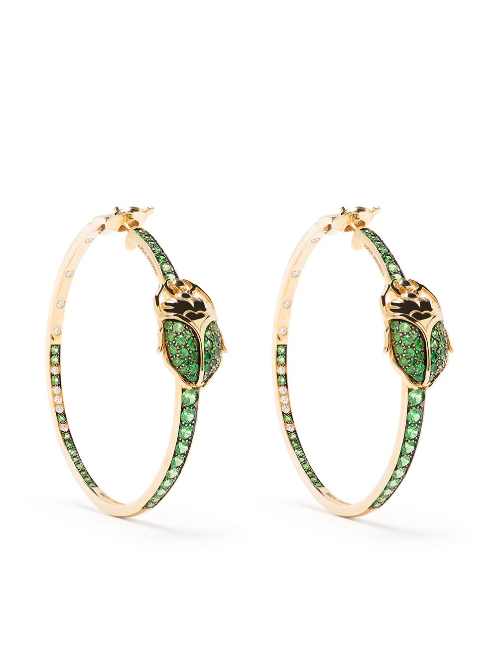 Aurelie Bidermann Scarab 18K黄金沙弗莱石钻石耳环 - 金色