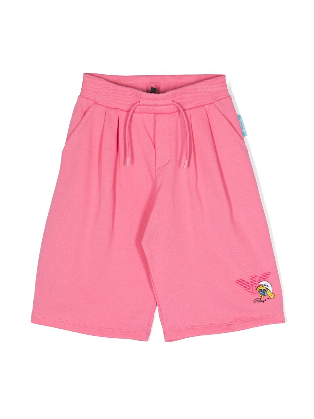 Emporio Armani Kids x The Smurfs logo贴花棉短裤 - 粉色