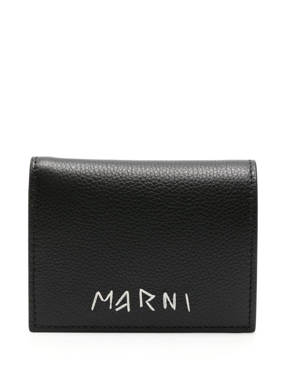Marni logo刺绣皮质钱包 - 黑色