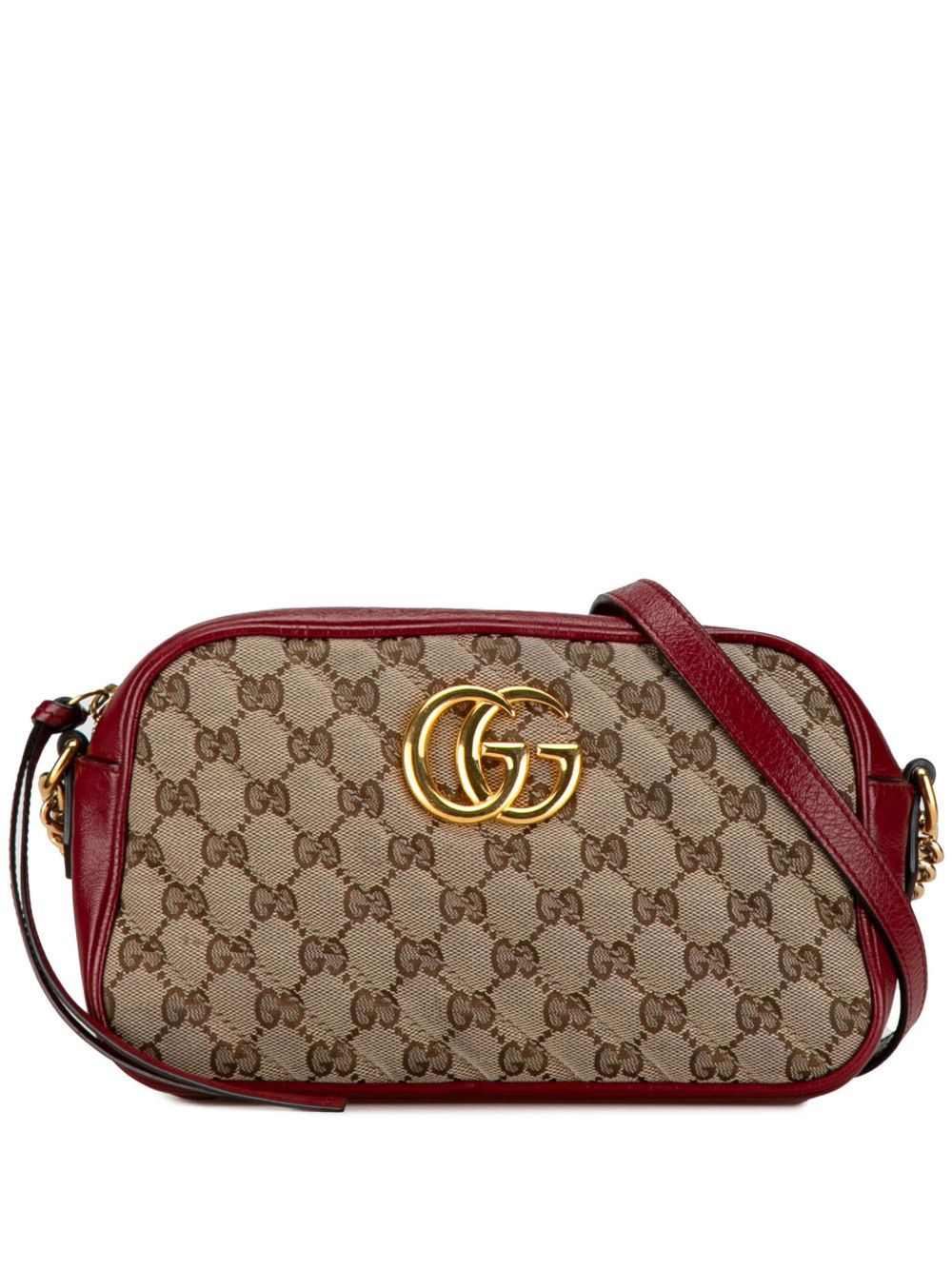 Gucci Pre-Owned GG Marmont 小号帆布斜挎包（2016-2023年典藏款） - 褐色