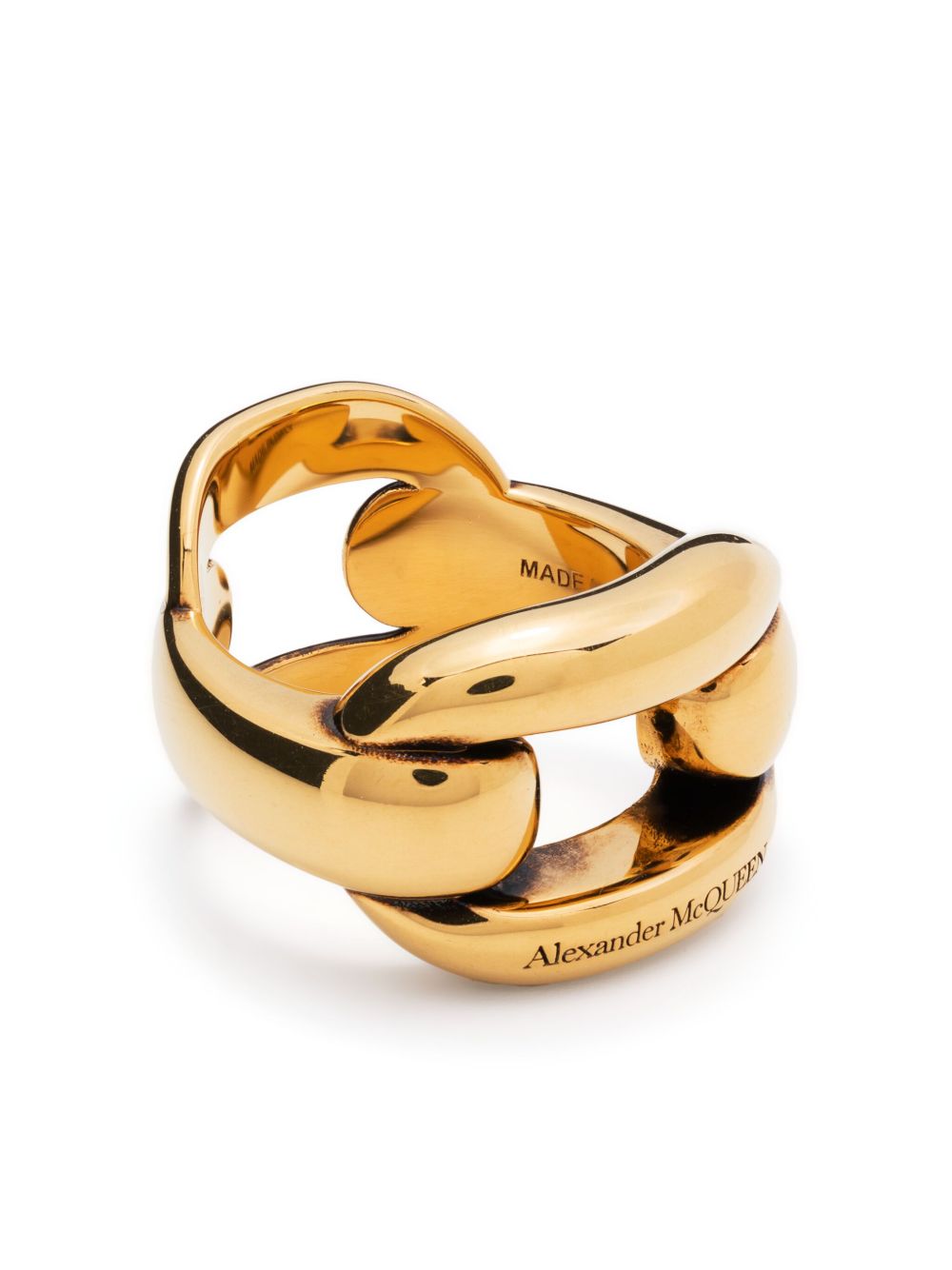 Alexander McQueen logo雕刻宽版戒指 - 金色