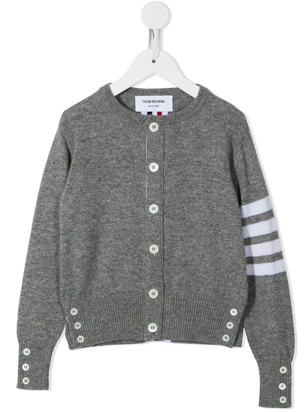 Thom Browne Kids 四条纹圆领开衫 - 灰色