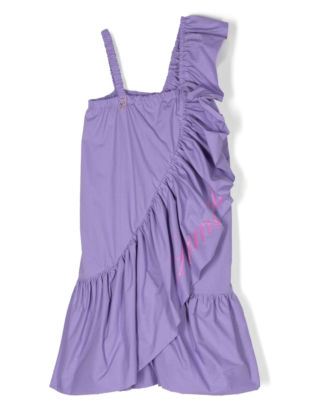 Miss Blumarine logo印花荷叶边连衣裙 - 紫色