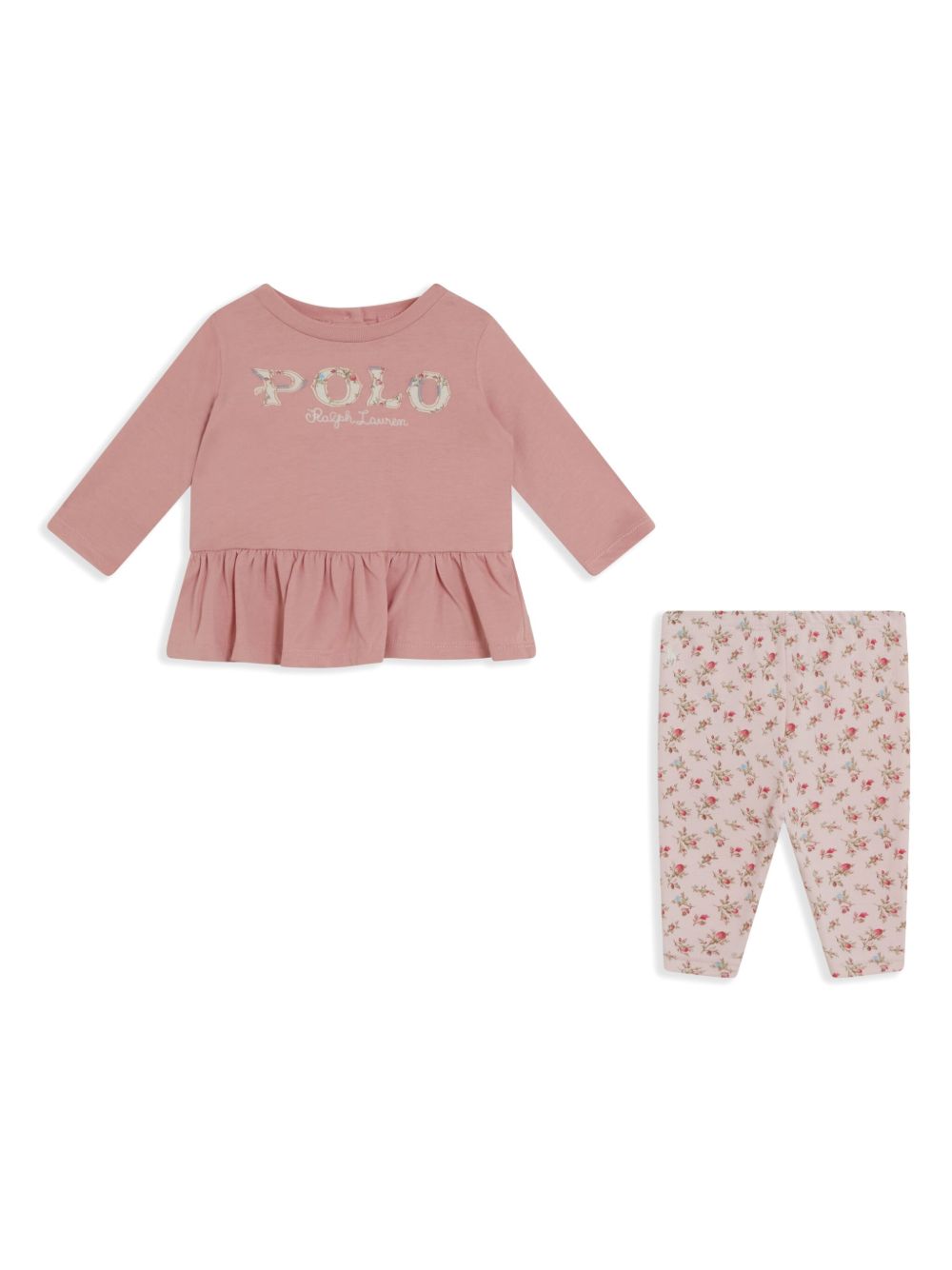 POLO RALPH LAUREN KIDS logo T恤与打底裤套装 - 粉色