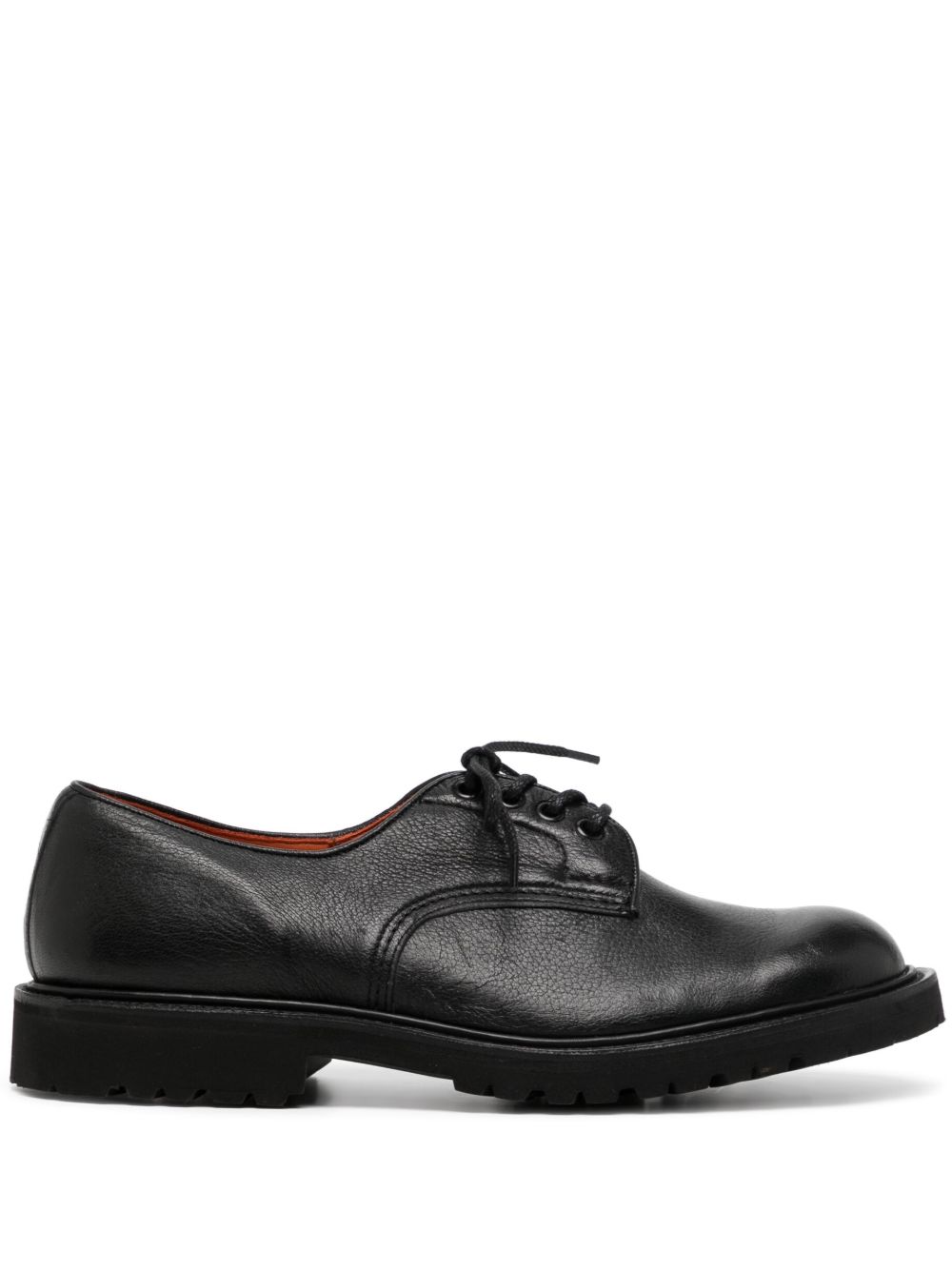 Tricker's 卵石纹系带皮质乐福鞋 - 黑色