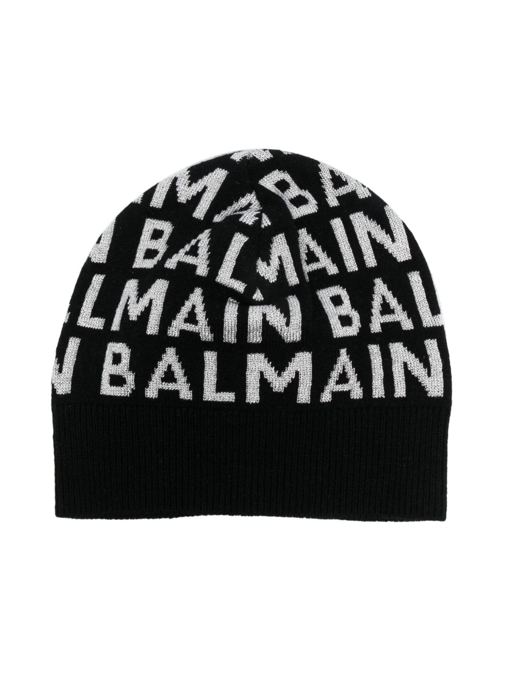 Balmain Kids logo嵌花针织套头帽 - 黑色