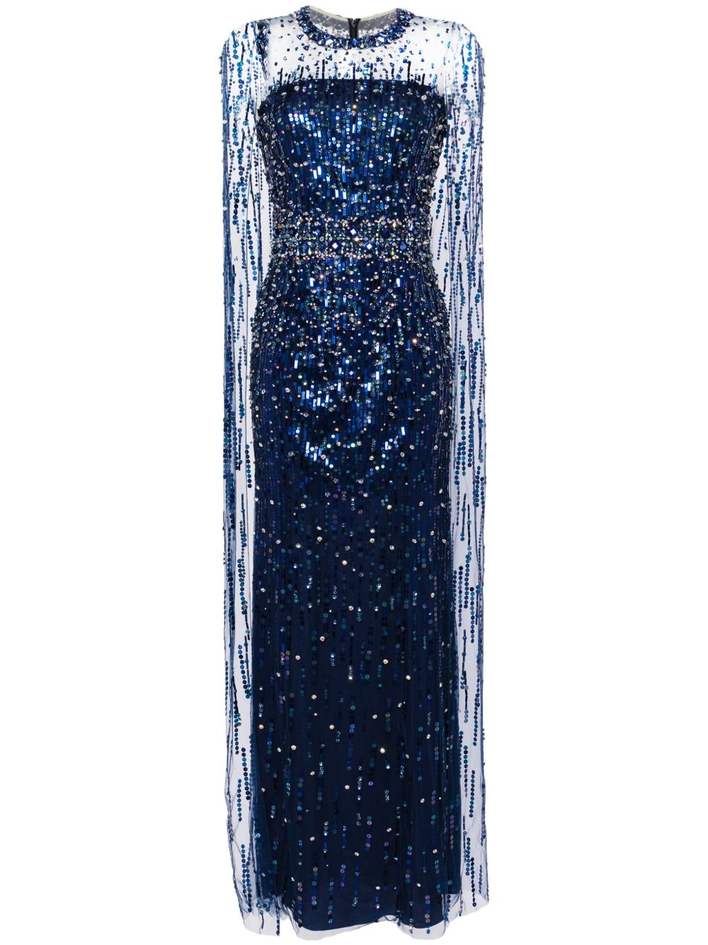 Jenny Packham Lux 晶饰斗篷式礼服 - 蓝色