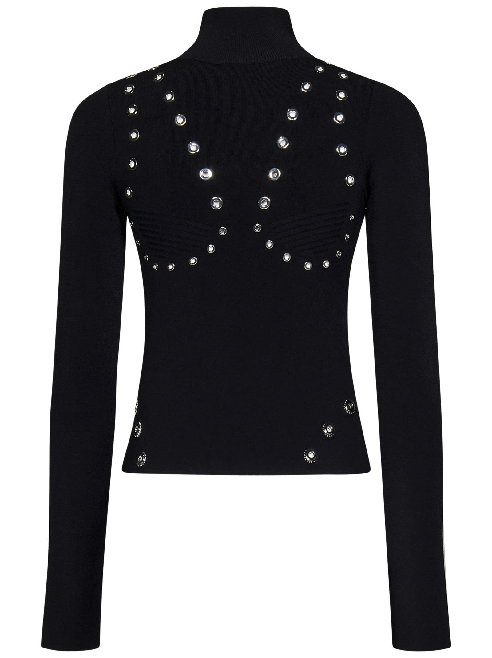 Off-White Eyelets Mock Neck Sweater