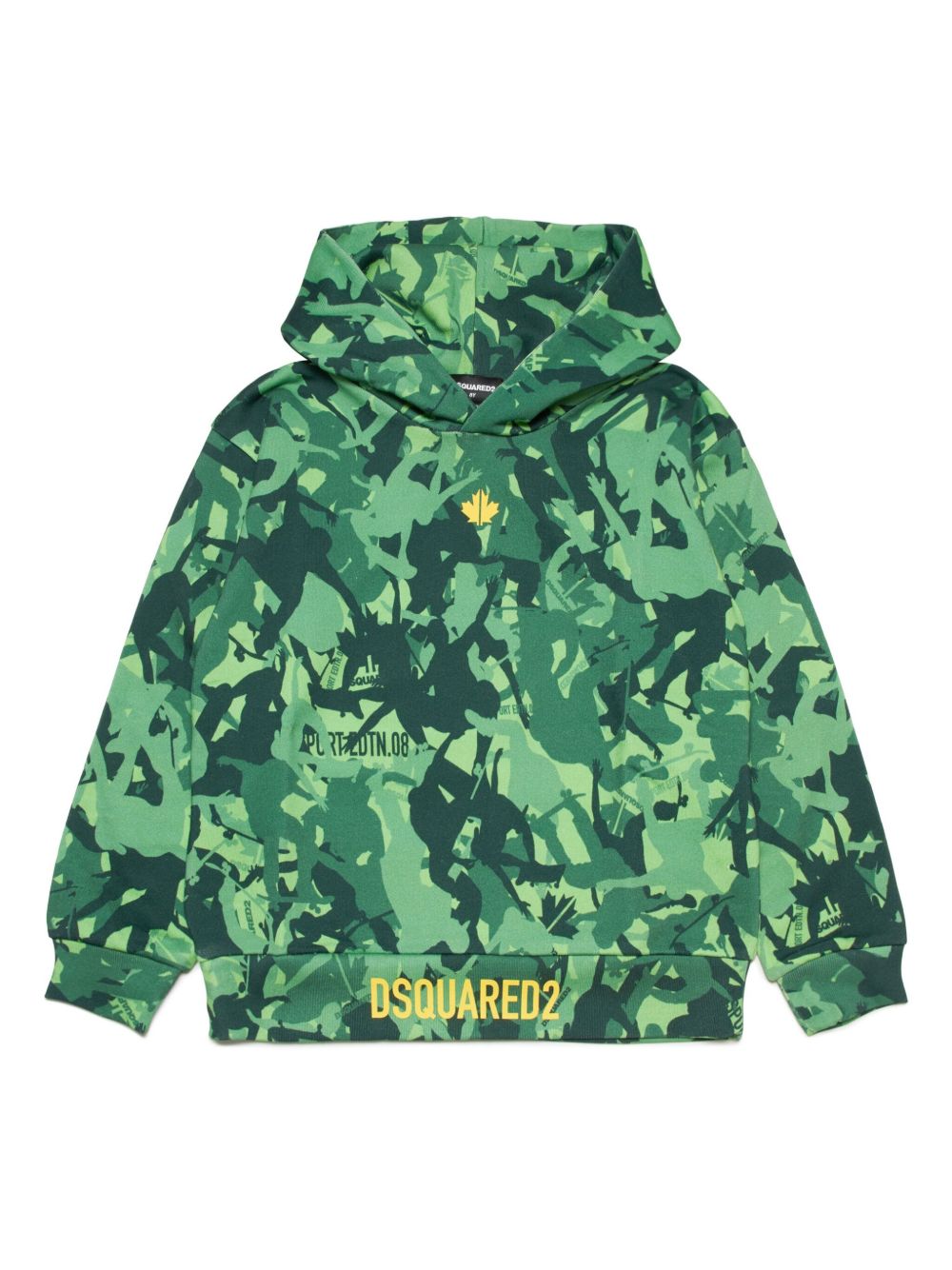 DSQUARED2 KIDS logo印花迷彩棉连帽衫 - 绿色