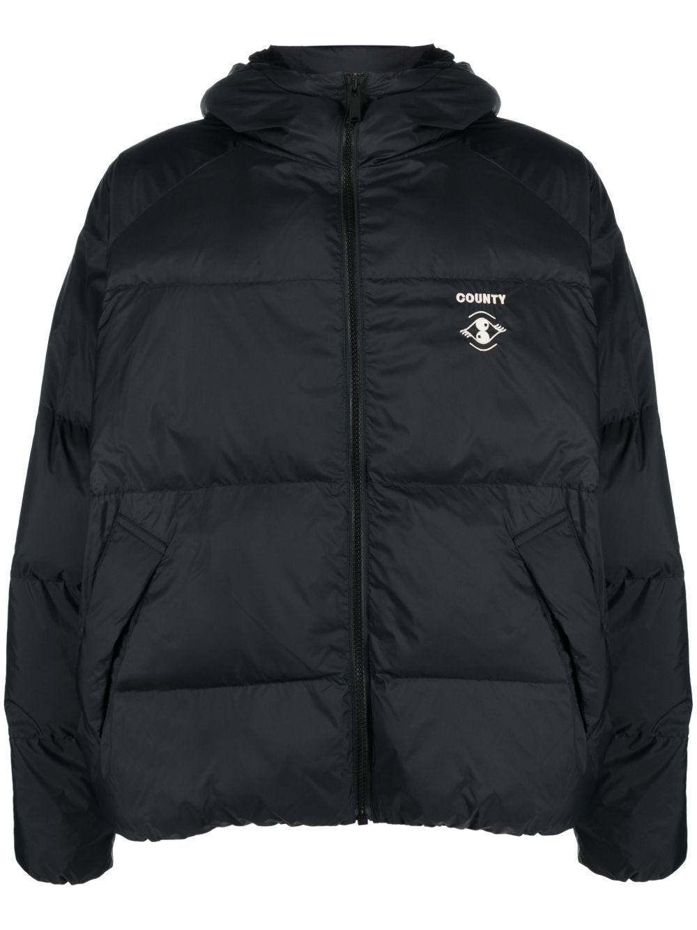 Marcelo Burlon County of Milan logo刺绣蓬松夹克 - 黑色