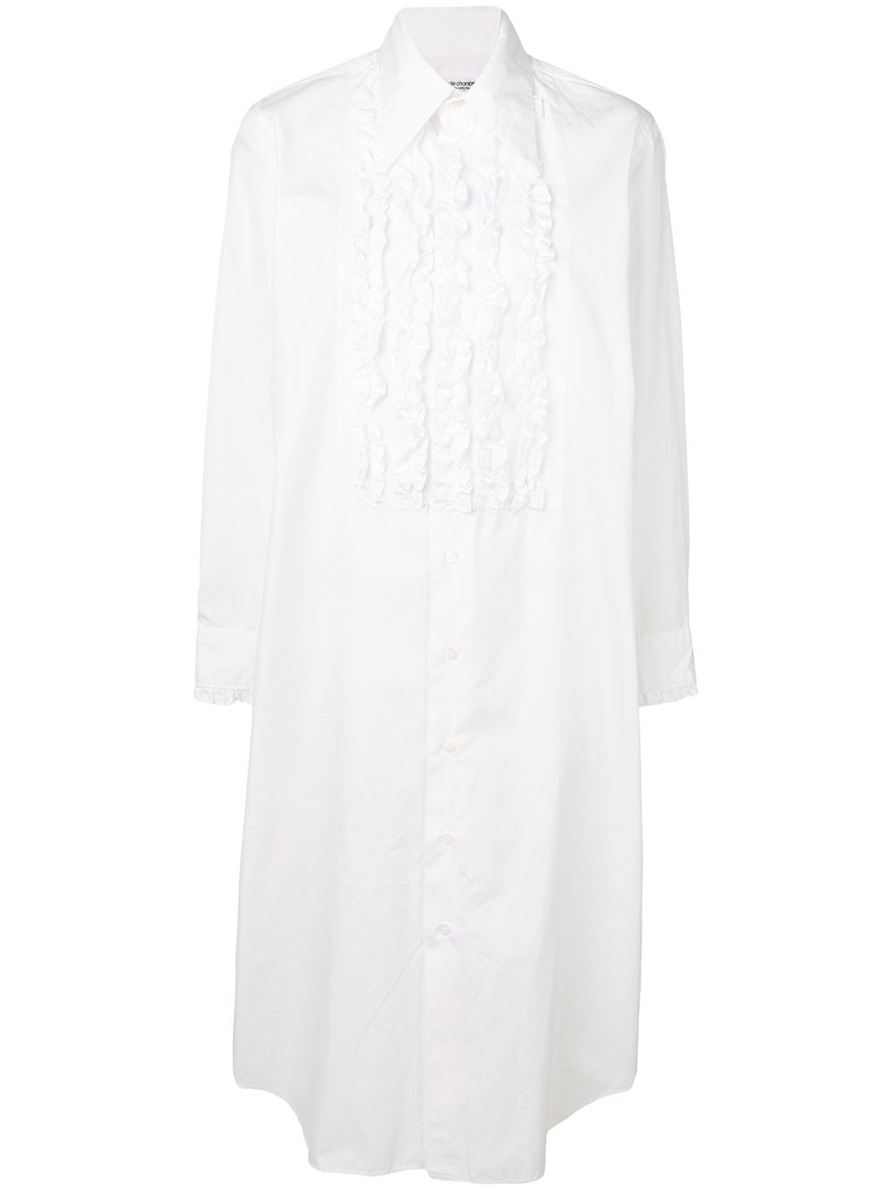 Comme Des Garçons Pre-Owned 荷叶边围兜衬衫式连衣裙 - 白色