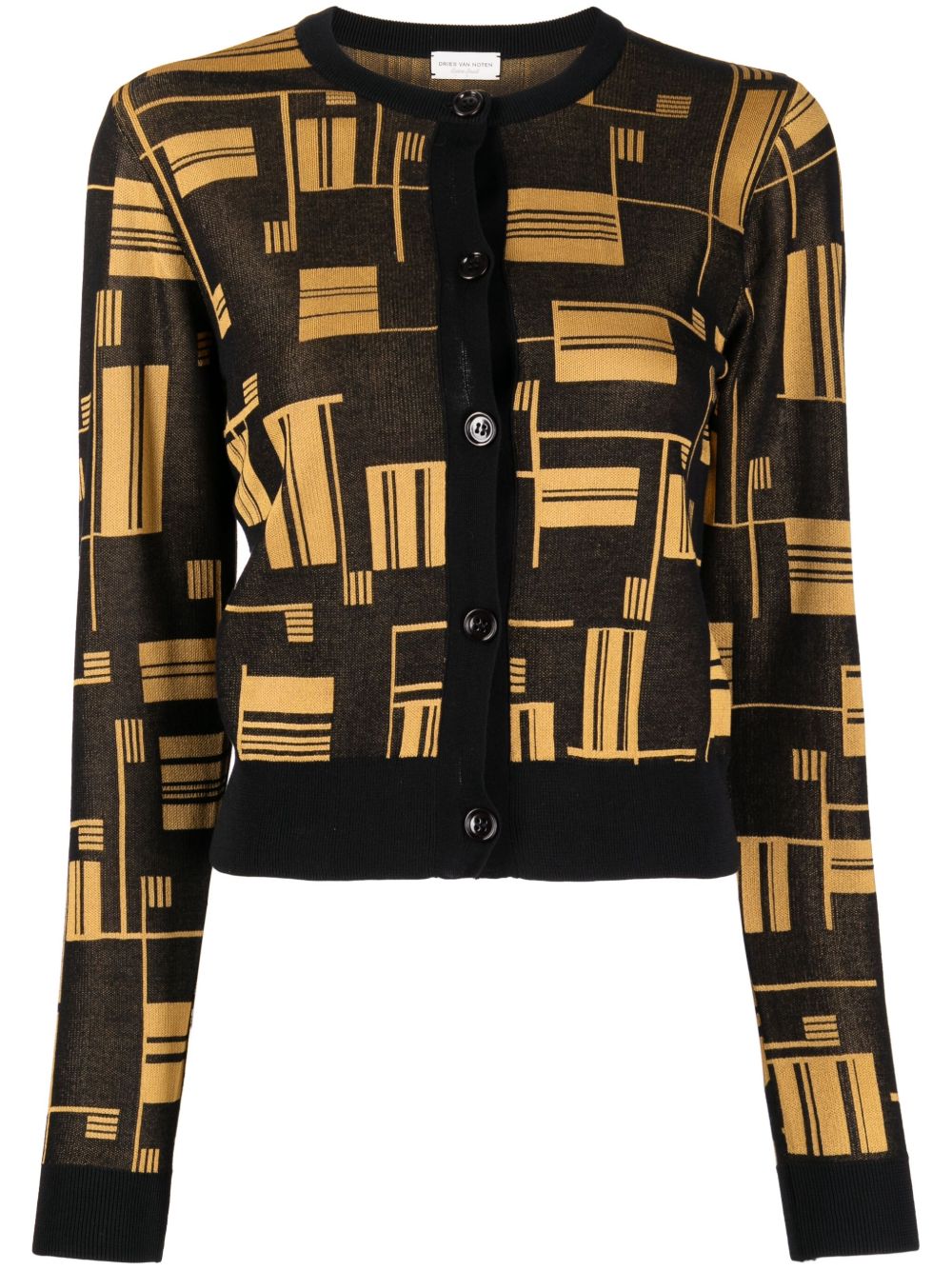 Dries Van Noten Pre-Owned 几何图案印花钮扣开衫 - 褐色