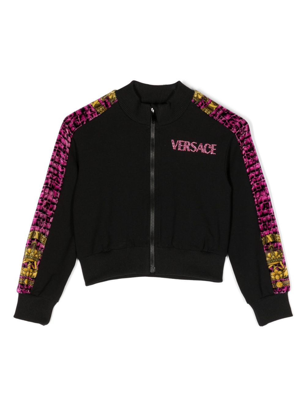 Versace Kids Baroccodile 印花logo缀饰开衫 - 黑色
