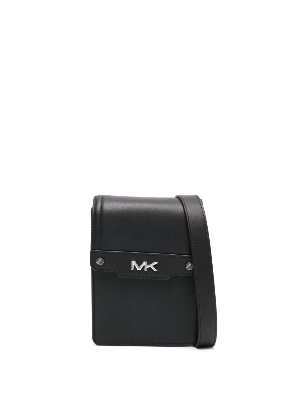 Michael Kors logo标牌皮质邮差包 - 黑色