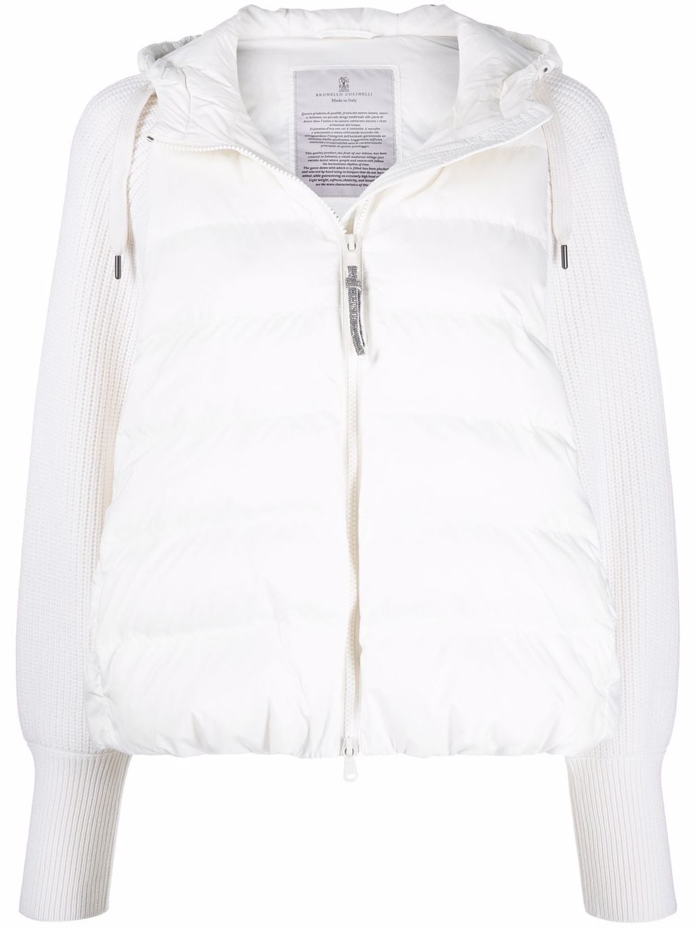 Brunello Cucinelli 针织衣袖连帽蓬松夹克 - 白色