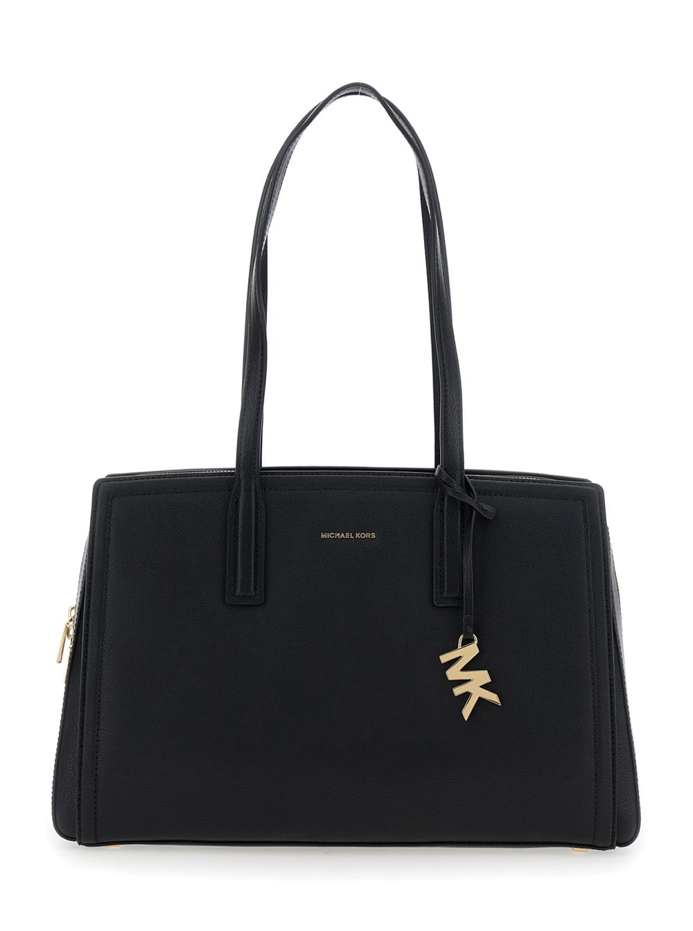 MICHAEL Michael Kors laila Medium Black Handbag With Logo Lettering And Metallic Pendant On The Front In Leather Woman