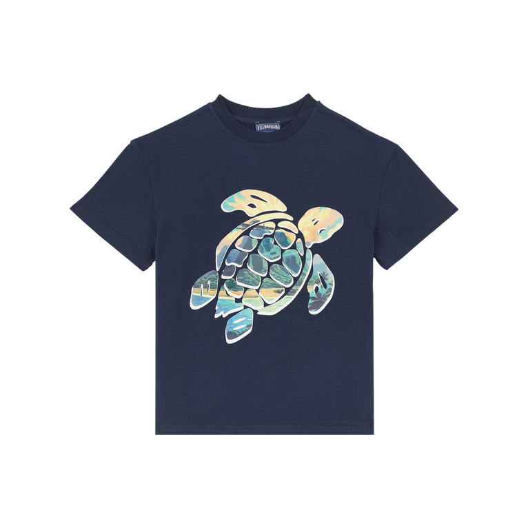 Vilebrequin Boys Organic Cotton T-shirt Tahiti Turtles - Gabin - Blue - Size 14