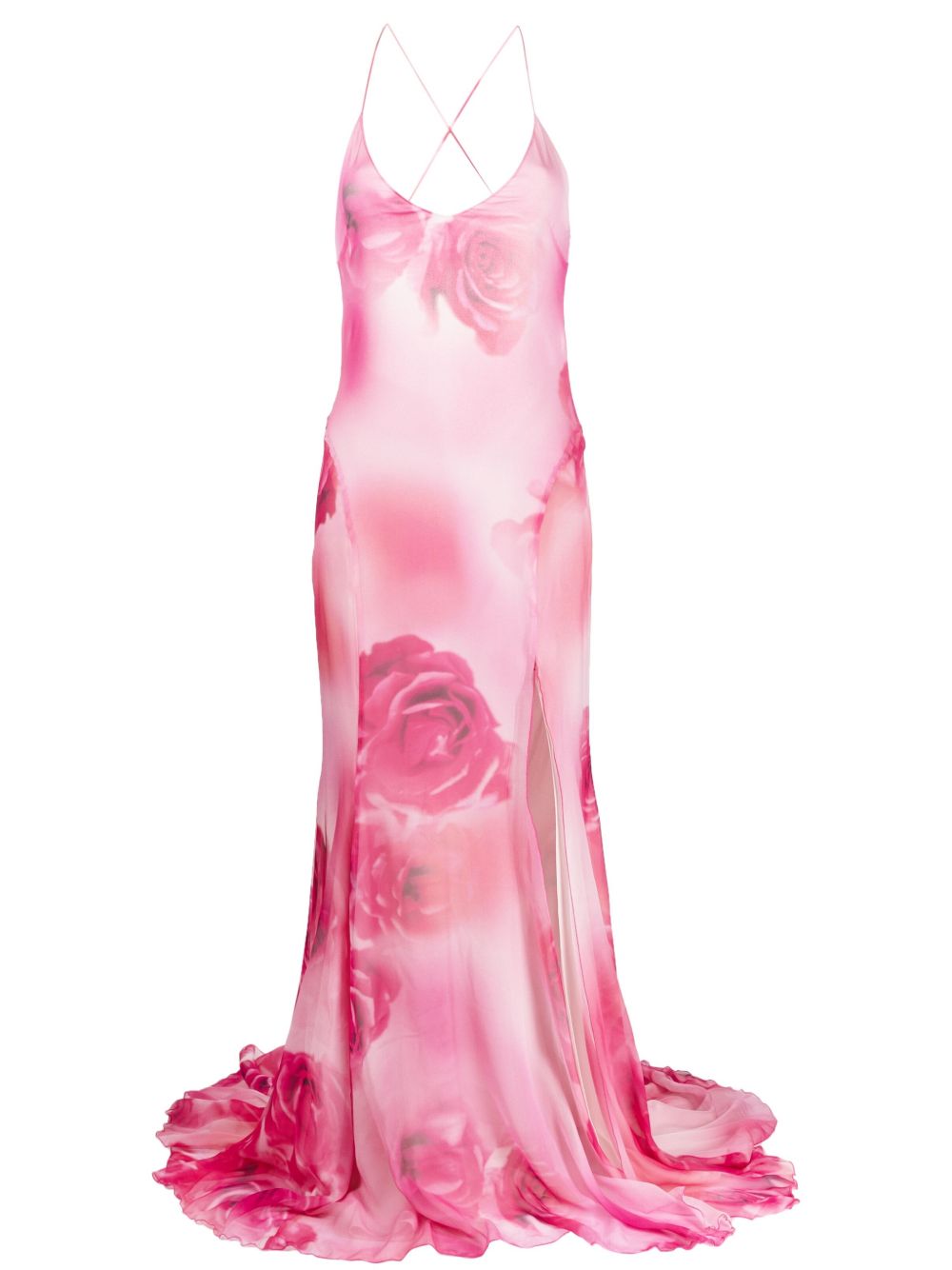 Blumarine 玫瑰印花真丝礼服 - 粉色