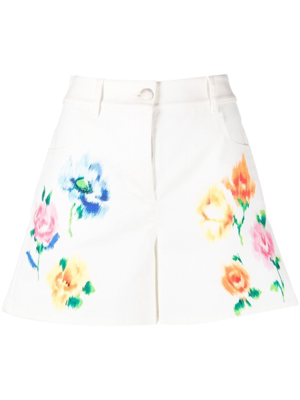 Boutique Moschino 花卉印花牛仔短裤 - 白色