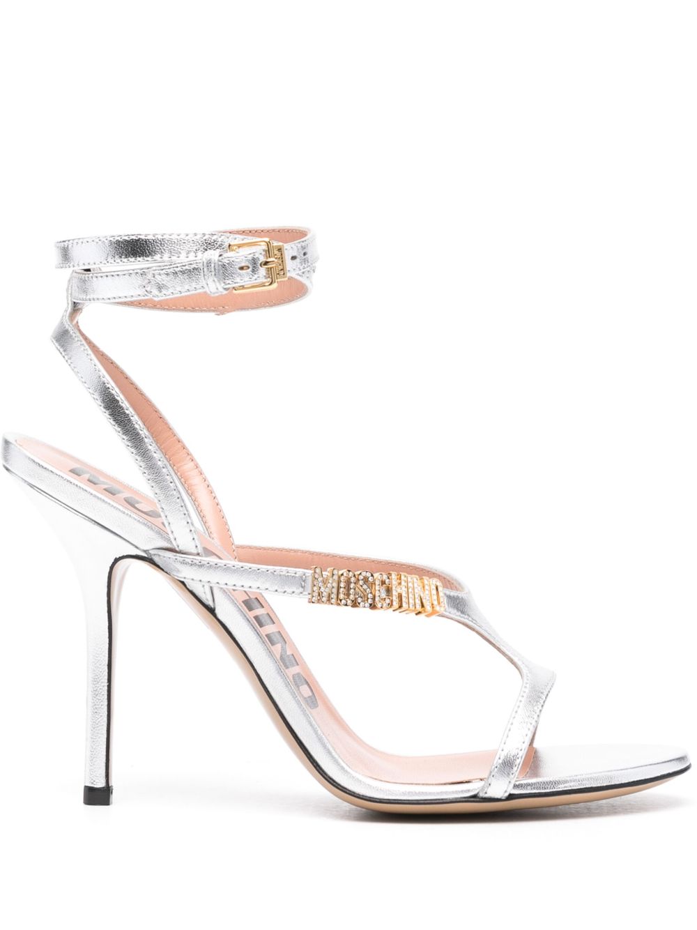 Moschino logo标牌高跟凉鞋（10.5厘米） - 银色
