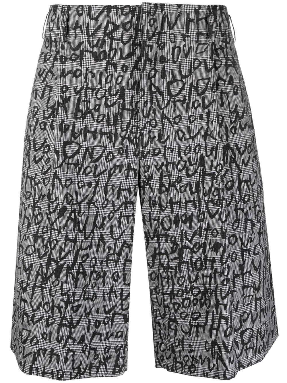 Comme des Garçons Homme Plus 文字印花格纹精裁短裤 - 灰色