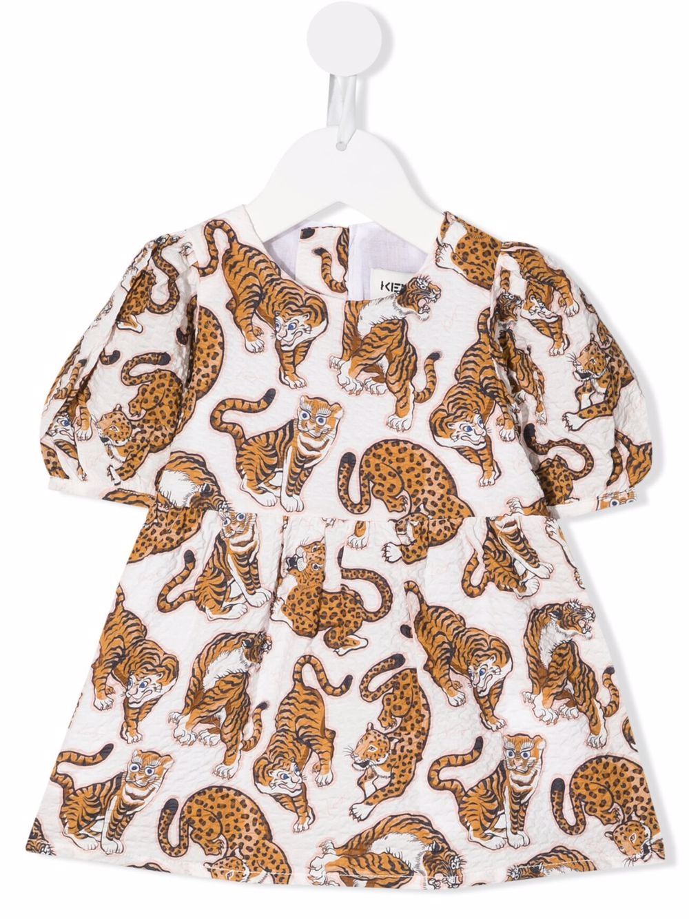 Kenzo Kids 老虎图案伞形连衣裙 - 白色