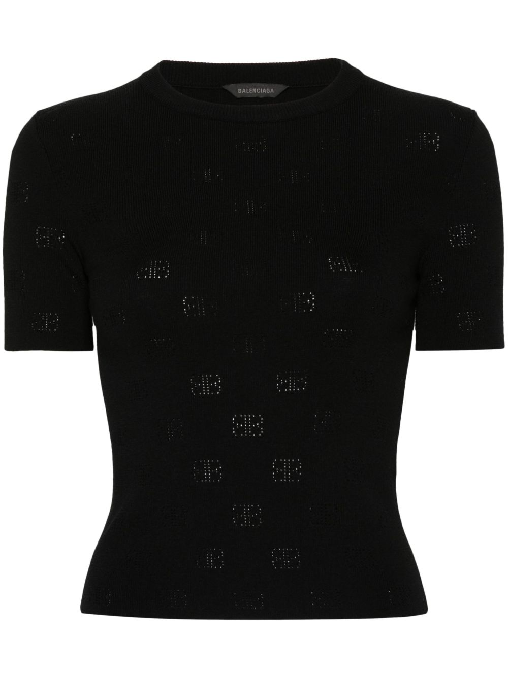 Balenciaga BB 网眼针织T恤 - 黑色