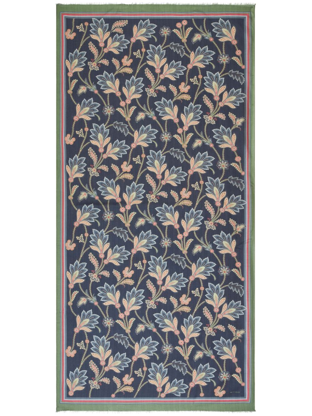 ETRO 花卉印花磨损边围巾 - 蓝色