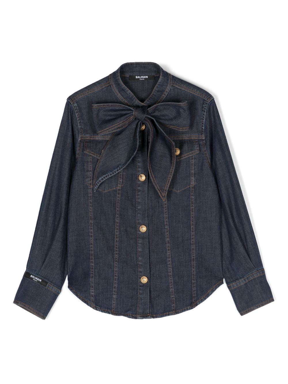 Balmain Kids 压纹纽扣牛仔衬衫 - 蓝色