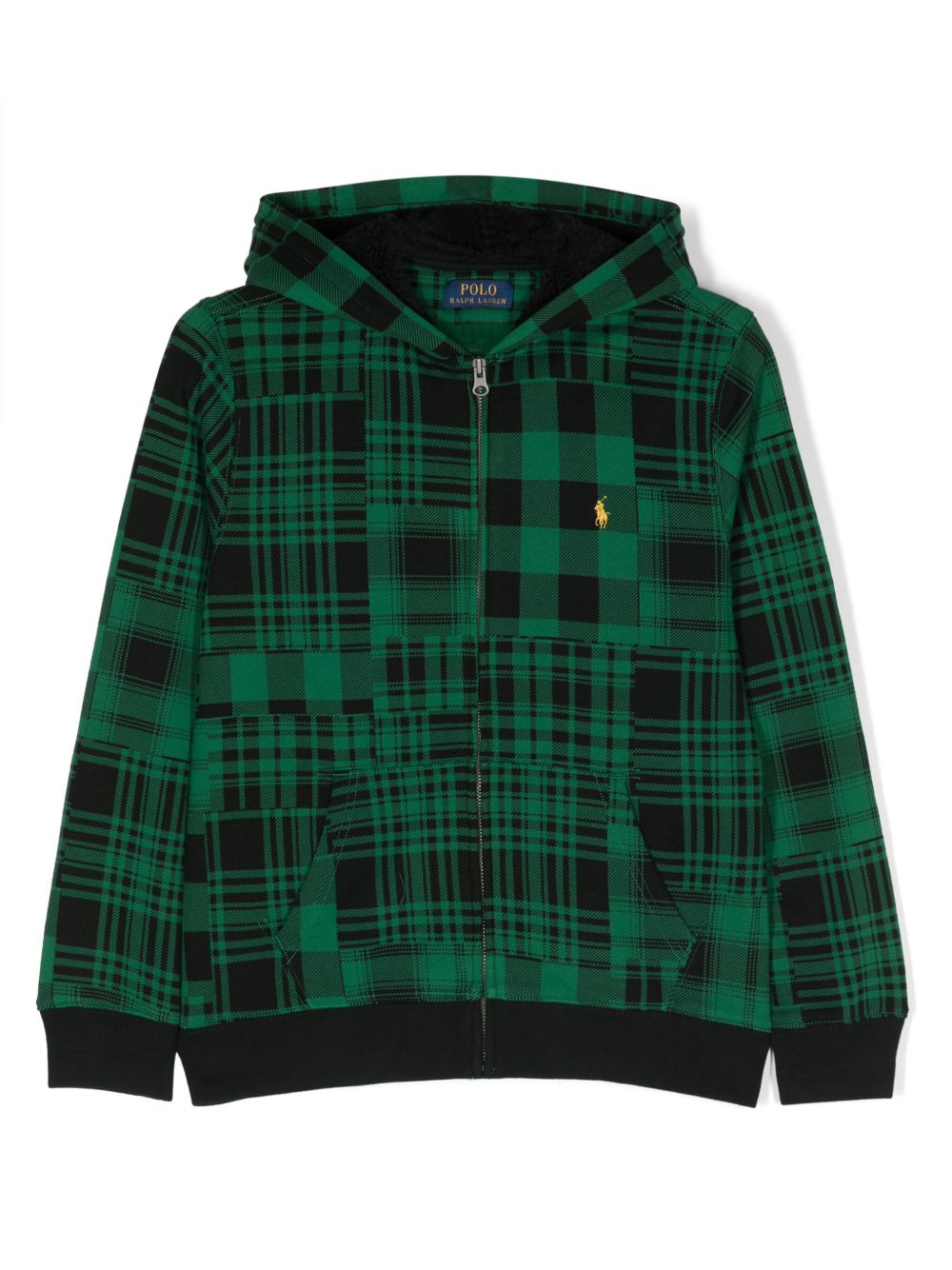 POLO RALPH LAUREN KIDS Polo Pony 格纹拉链连帽衫 - 黑色