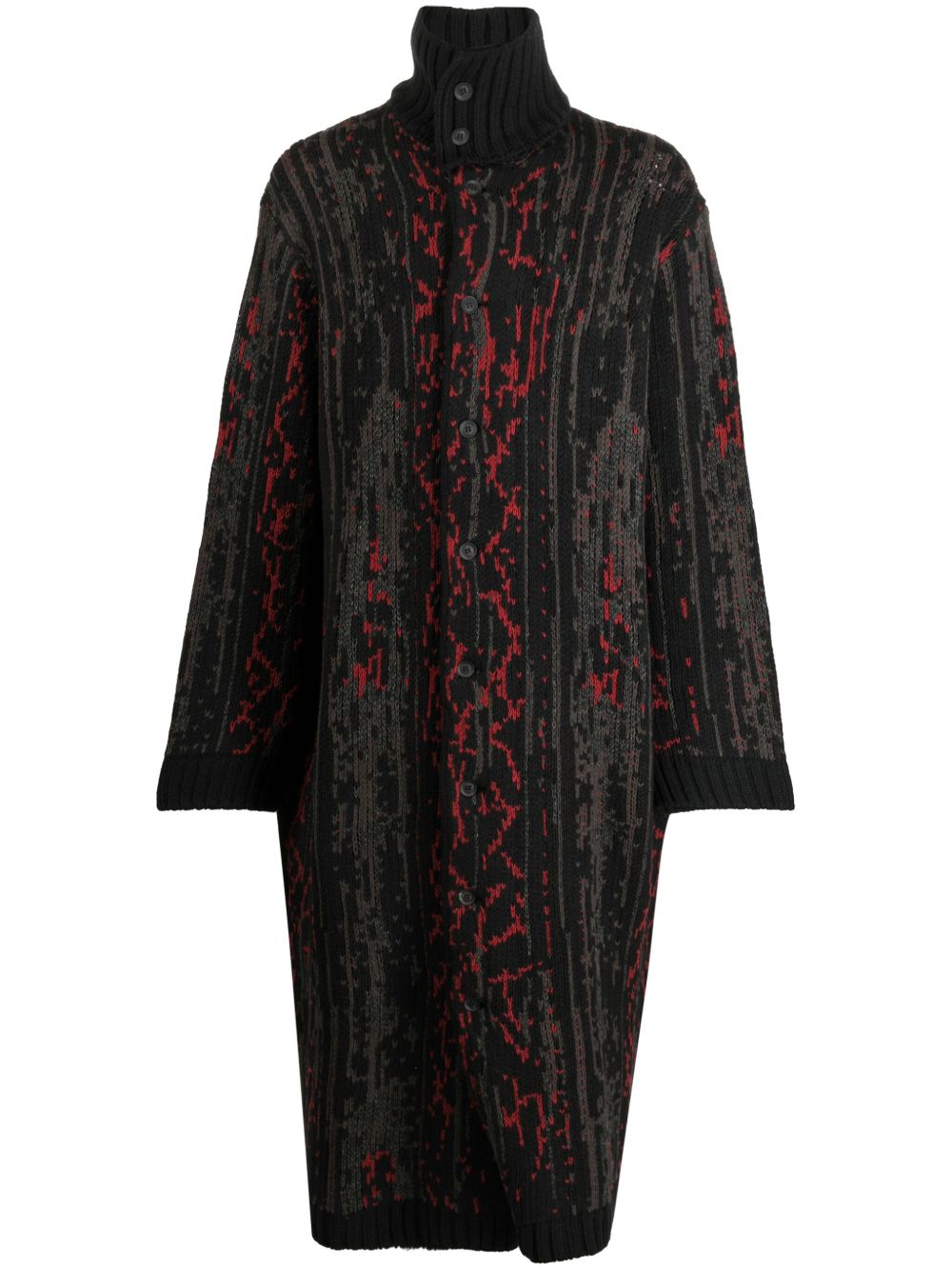 Yohji Yamamoto 图案高领大衣 - 黑色