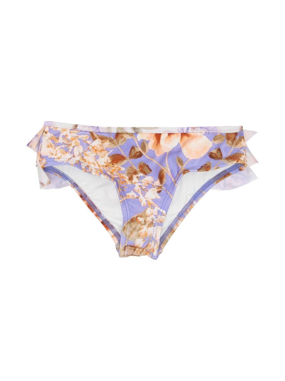 ZIMMERMANN Kids 花卉印花荷叶边比基尼三角裤 - 紫色