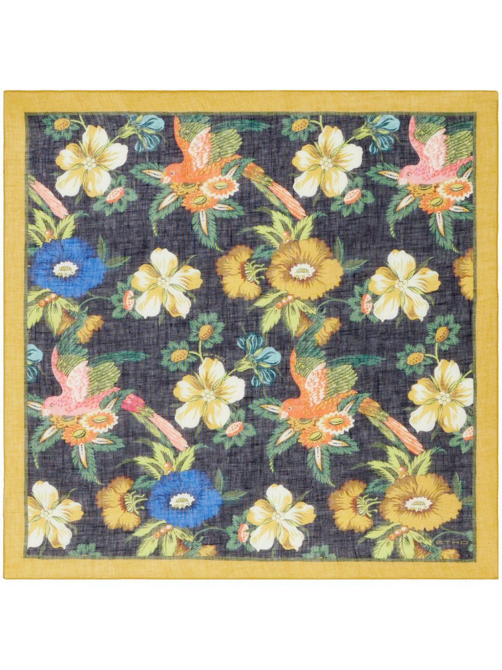 ETRO 花卉印花亚麻真丝混纺围巾 - 黄色