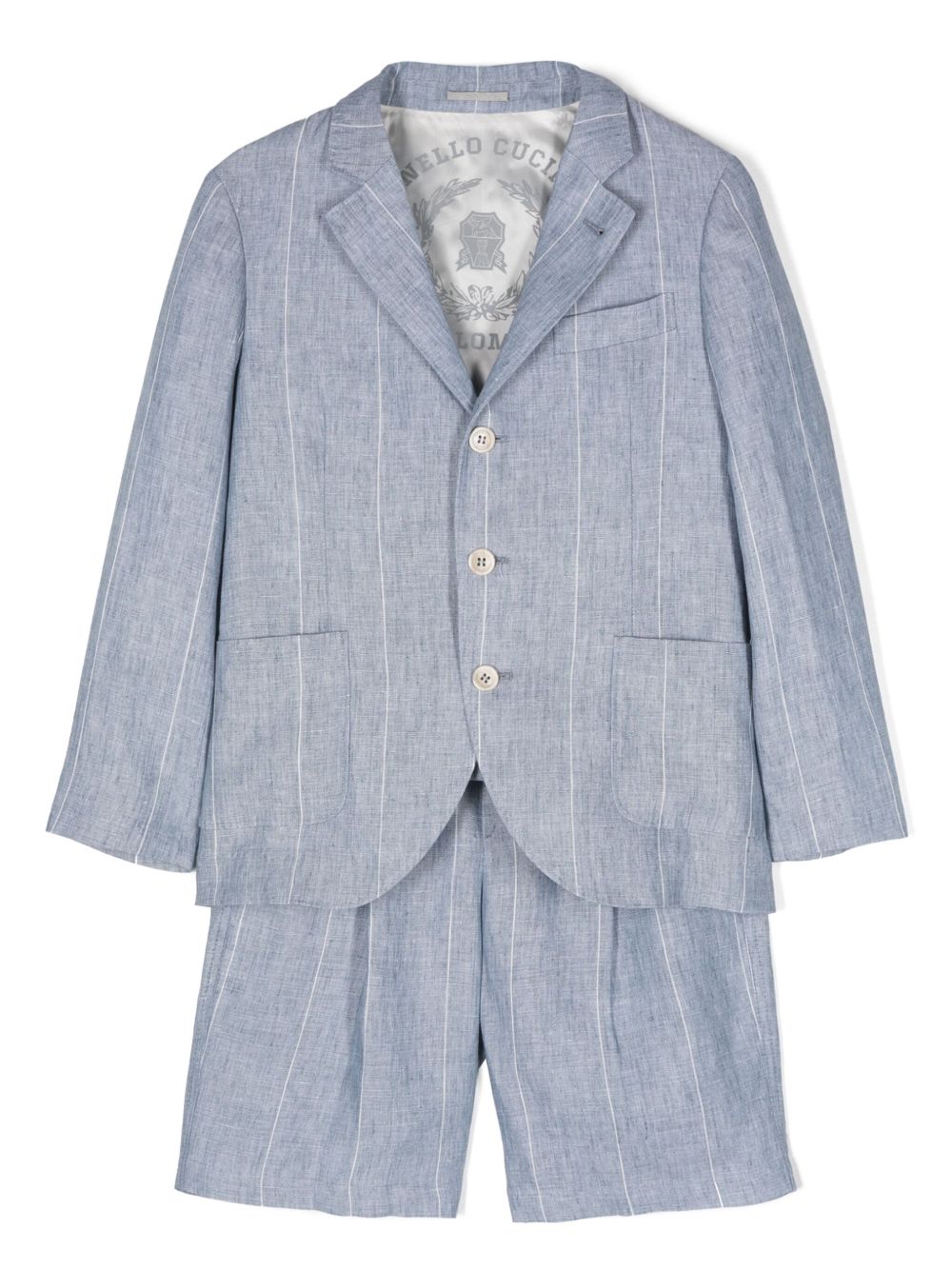 Brunello Cucinelli Kids 单排扣西装套装 - 蓝色