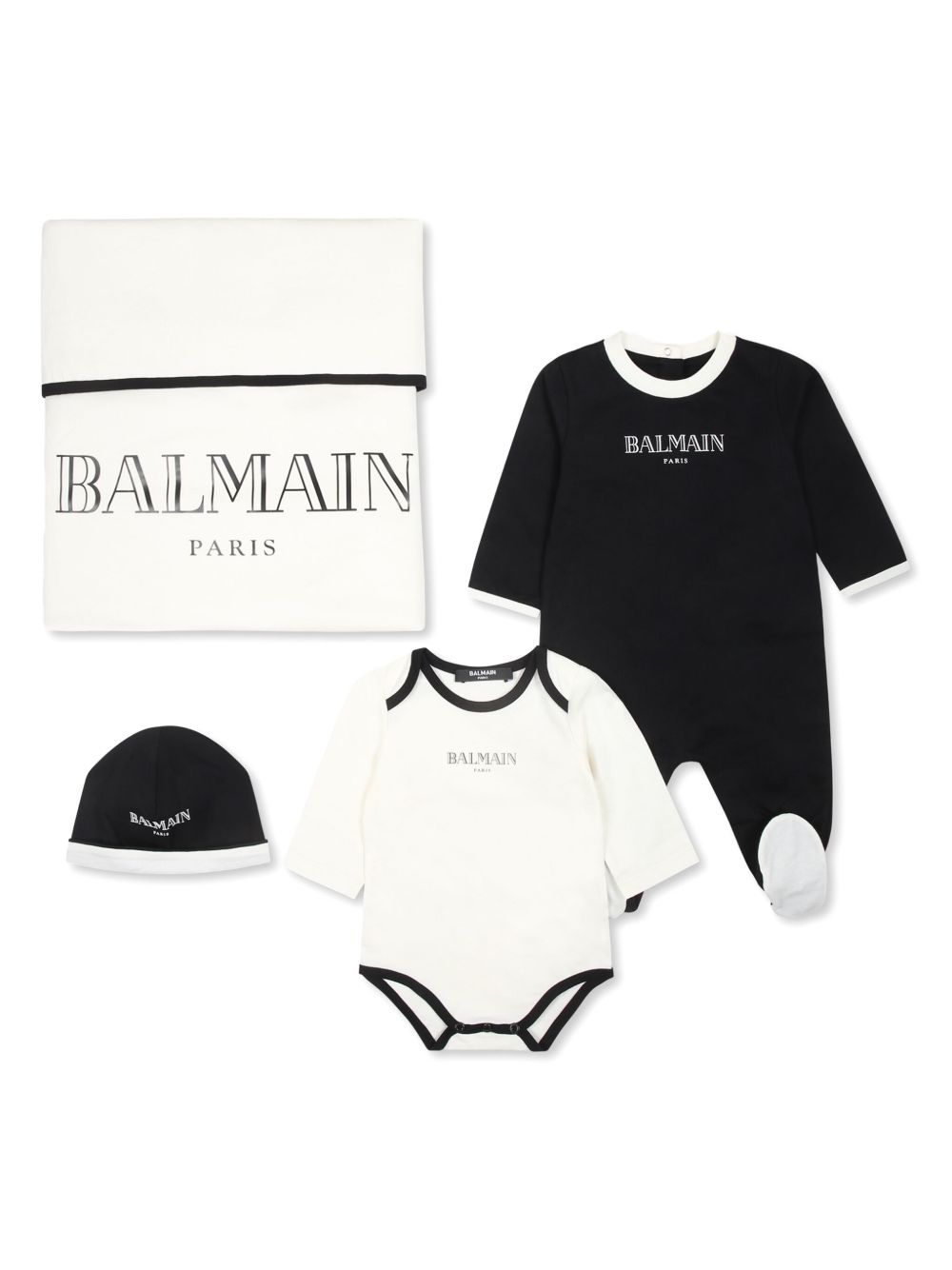Balmain Kids logo印花四件式连体衣套装 - 黑色