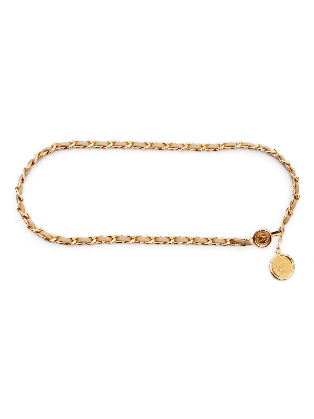 CHANEL Pre-Owned Medallion 皮质搭链腰带（2000年代典藏款） - 金色