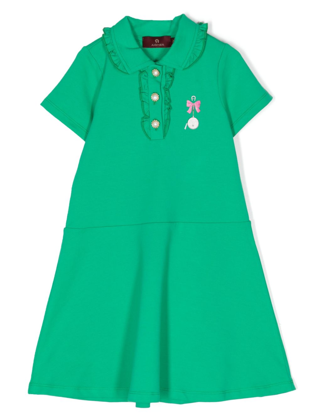 Aigner Kids logo刺绣低腰连衣裙 - 绿色