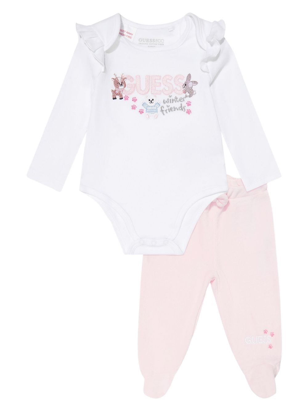guess kids logo刺绣连体衣套装 - 粉色
