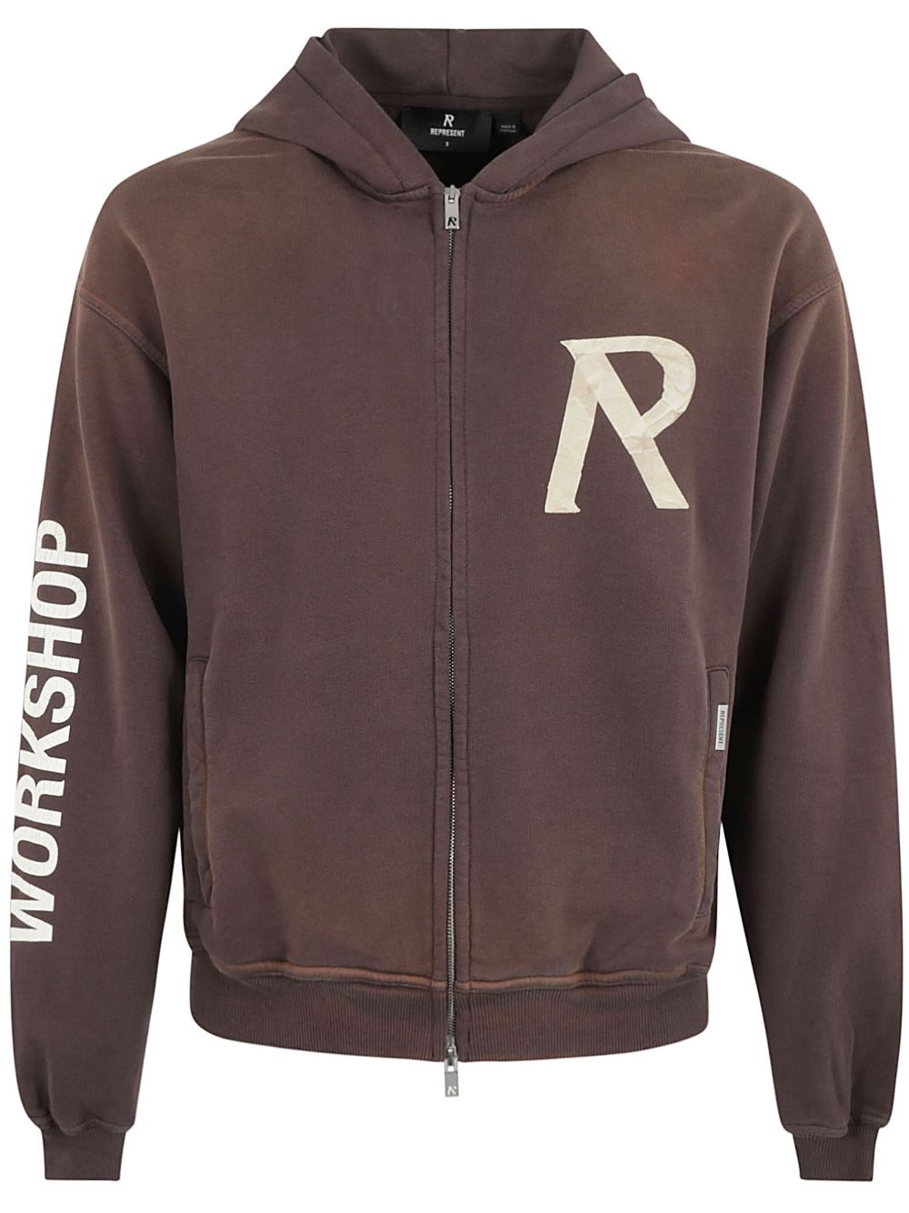 Represent logo织带拉链连帽衫 - 褐色